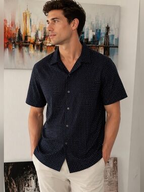 Theory Irving sphere print short sleeve shirt large